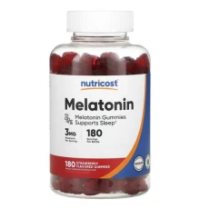 Nutricost, жувальні таблетки з мелатоніном, полуниця, 3 мг, 180 жувальних таблеток
