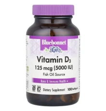 Bluebonnet Nutrition, Вітамін D3, 125 мкг (5000 МО), 100 м'яких капсул