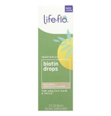 Life-flo, Biotin Drops, натуральна ваніль, 2 рідких унції (59 мл)