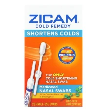 Zicam, Cold Remedy, тампони з носа з лікувальним вмістом, 20 одноразових тампонів