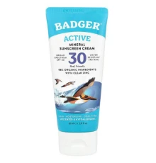 Badger, Активний, мінеральний сонцезахисний крем, SPF 30, без запаху, 2,9 рідкої унції (87 мл)