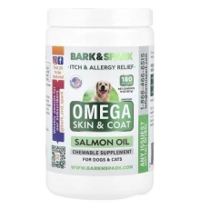 Bark&Spark, Omega Skin & Coat, жир лосося, для собак і котів, курка, 180 м’яких жувальних таблеток, 513 г (18 унцій)