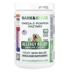 Bark&Spark, Allergy Relief Immune, жувальні таблетки для зняття свербіння шкіри, для собак, арахісова паста, 180 м’яких жувальних таблеток, 396 г (13,9 унції)